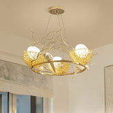 Gold Aluminum Bird Nest & Egg Chandelier Pendant Light for Artistic Dining Room Décor - The "Artistic Bird Nest and Egg Chandelier Aluminum Dining Room Pendant Light in Gold" is a beautiful and unique pendant light that is perfect for any